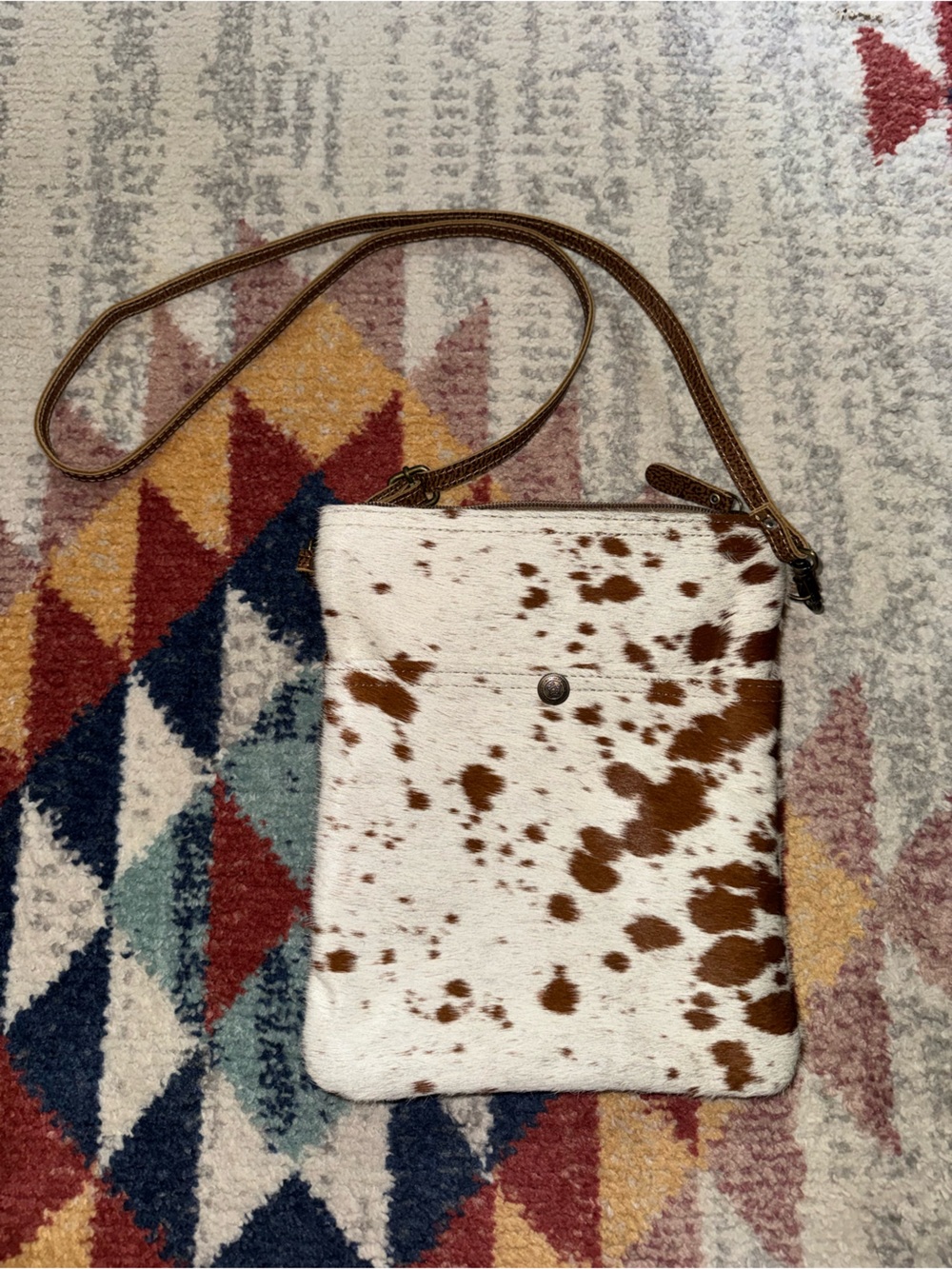 Cowhide Crossbody Bag in White & Brown